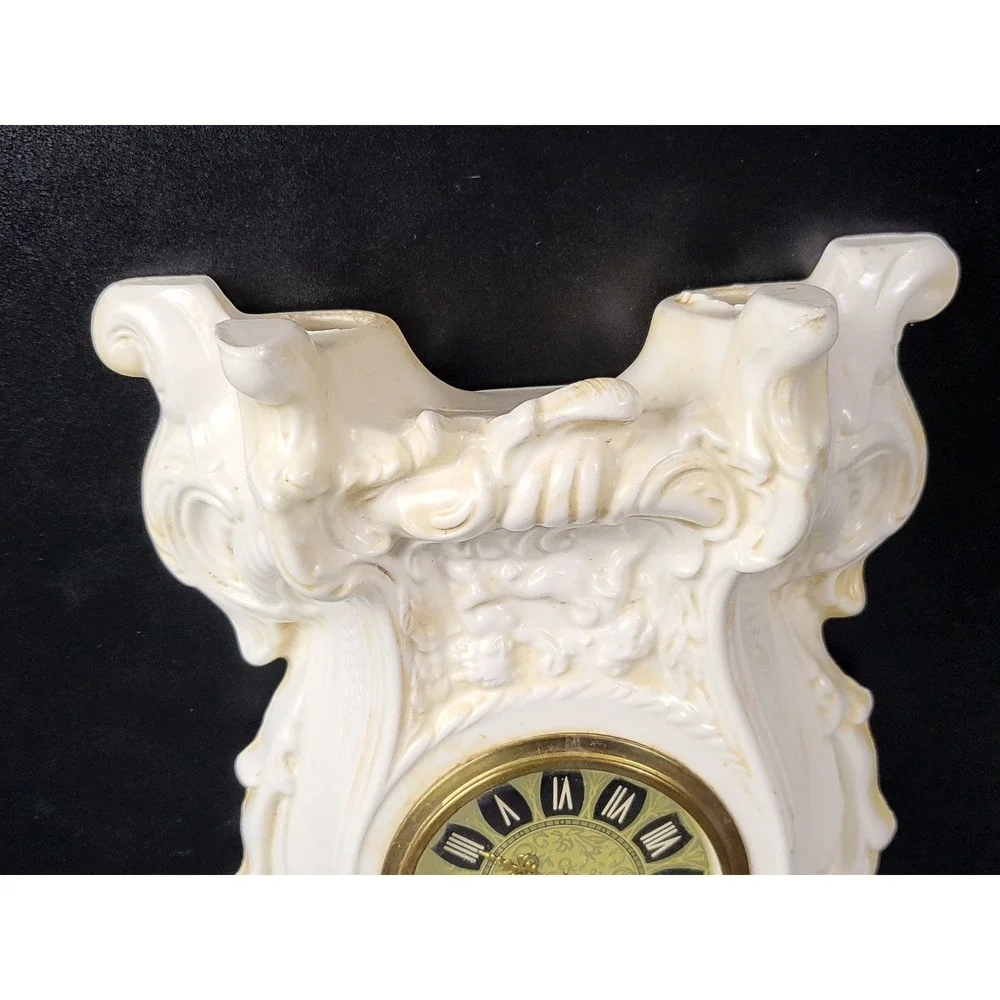 Vintage Mercedes Table Clock Germany Porcelain Ornate Desk Shelf Decor‎ Mantle